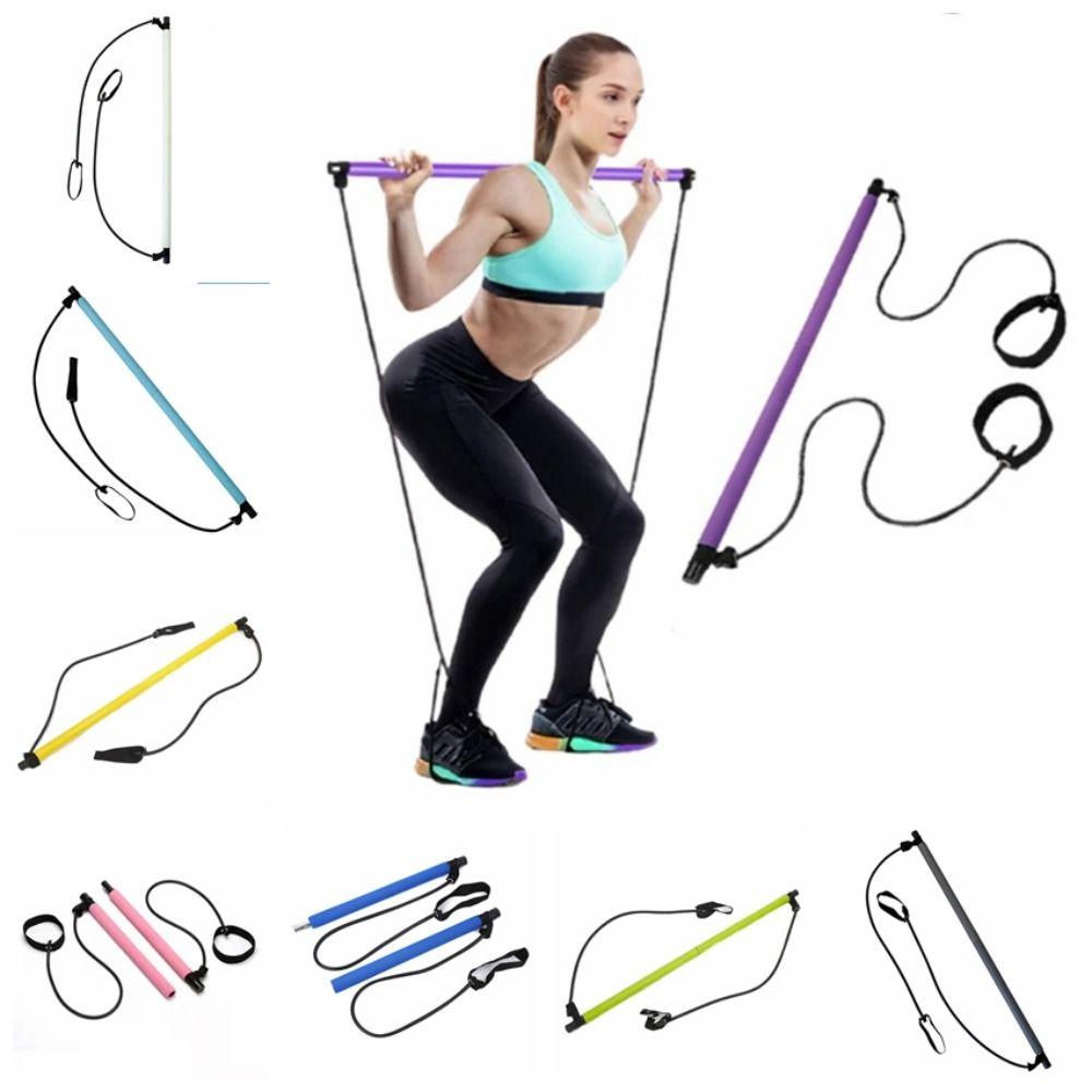 С Ab Roller Pilates Bar Kit Stretching Yoga Resistance Bands Foot Loop Pilates Sticks Exercise