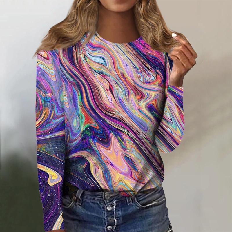 Модные женские футболки с круглым вырезом и длинным рукавом с принтом