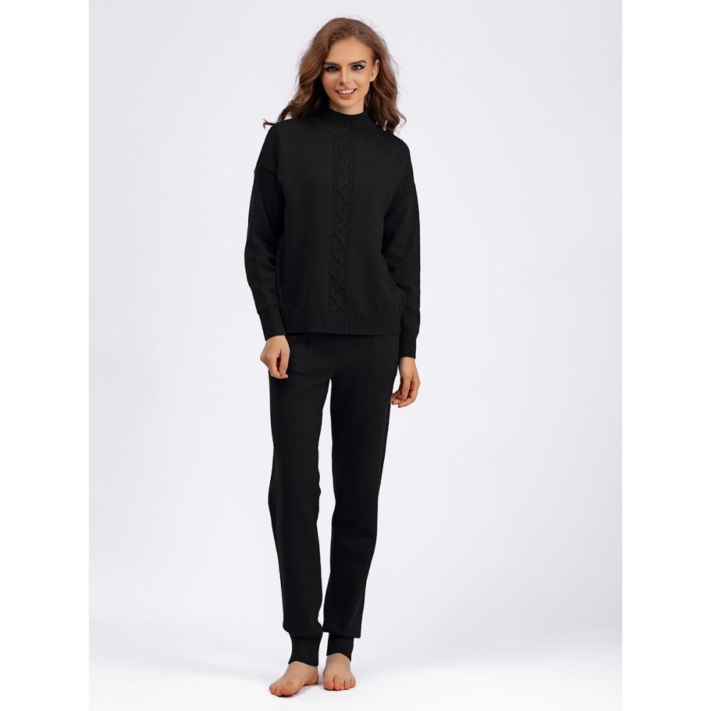 GMXIA Women's Autumn and Winter Semi-high Neck Twisted Knit Set, Casual Sweater, Pullover, Two-piece Set