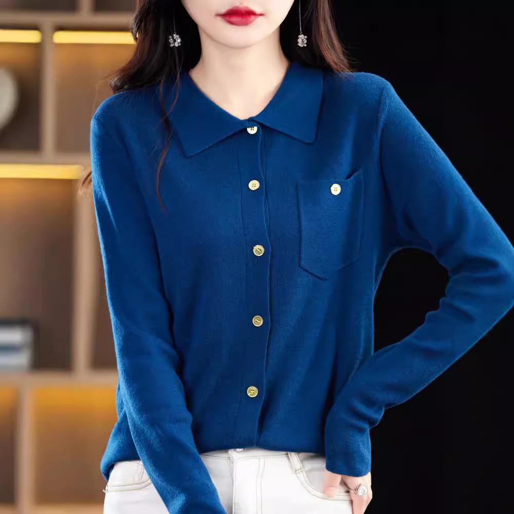 Рубашка поло с длинным рукавом, женский свитер, осенний прямой трикотажный топ с лацканами