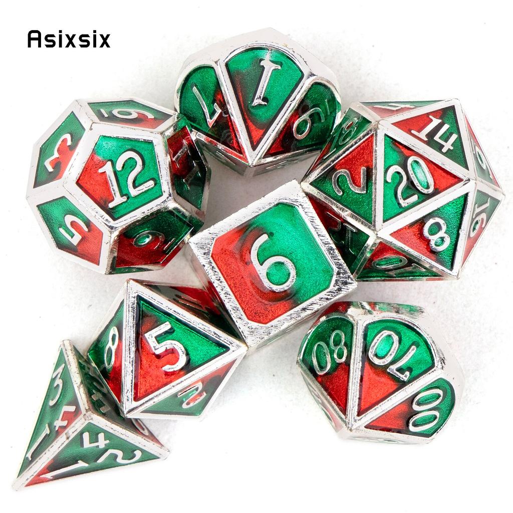 7 шт., зеленые, красные стандартные металлические кубики, набор цельнометаллических многогранных кубиков, подходящий для ролевой ролевой игры, настольной игры, карточной игры