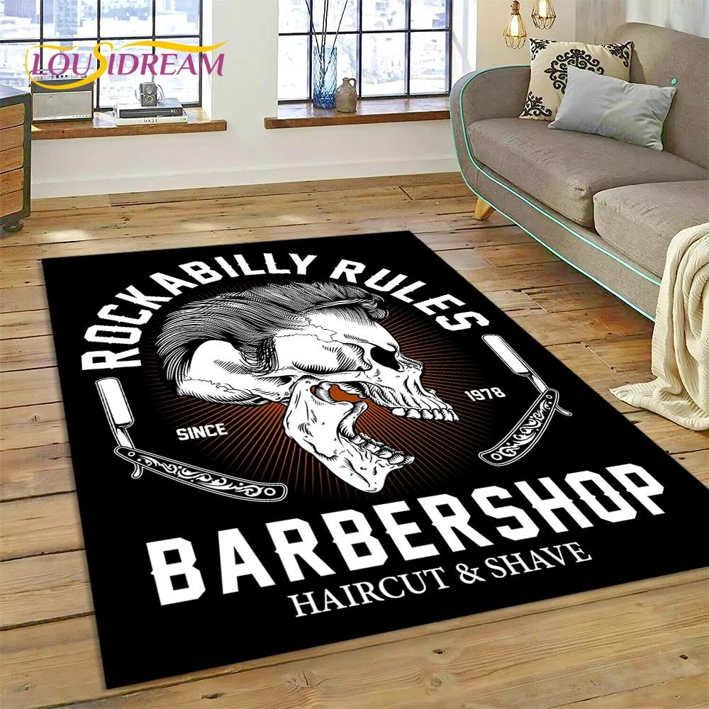 Модный логотип парикмахерской Череп Винтажный ковер-циновка для спальни, гостиной, дома, украшение для дивана, большой игровой коврик для ребенка