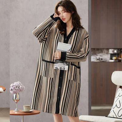 Пижама весенне-осенняя женская с нагрудными вкладышами, с длинными рукавами, корейский кардиган, ночная рубашка, ночная рубашка для девочек, средней свободы, можно носить на улице