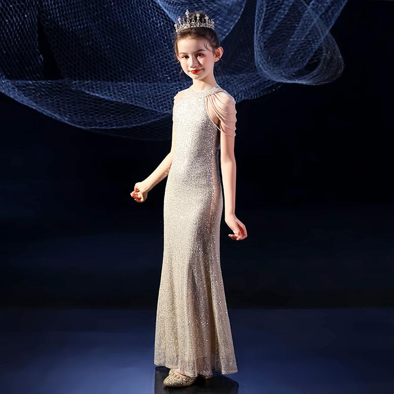 Роскошное блестящее детское платье принцессы с русалкой, блестящее платье с блестками для девочек 2 лет, 10, 12 лет, 14 лет, элегантное вечернее платье русалки для подростков