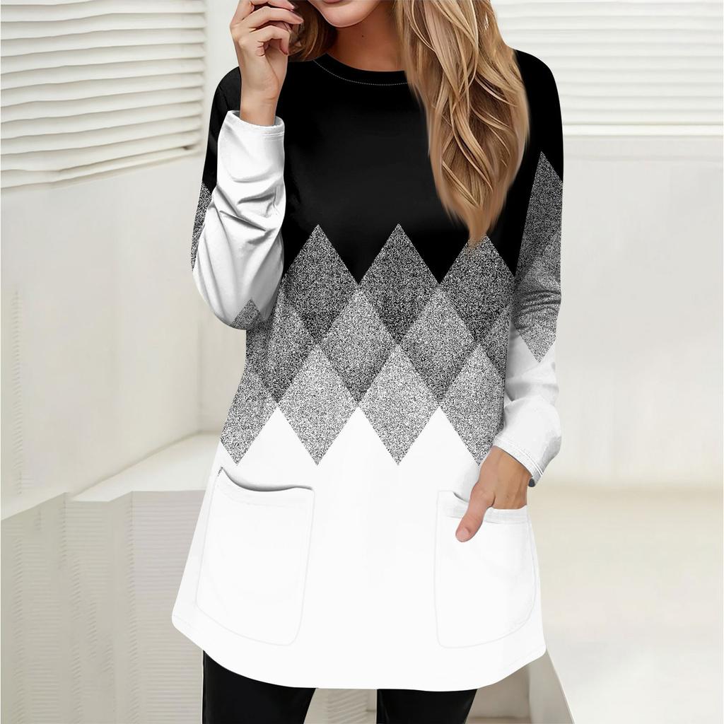 Женская толстовка, пуловер, спортивная одежда, карман, принт, повседневный топ с круглым вырезом и длинными рукавами