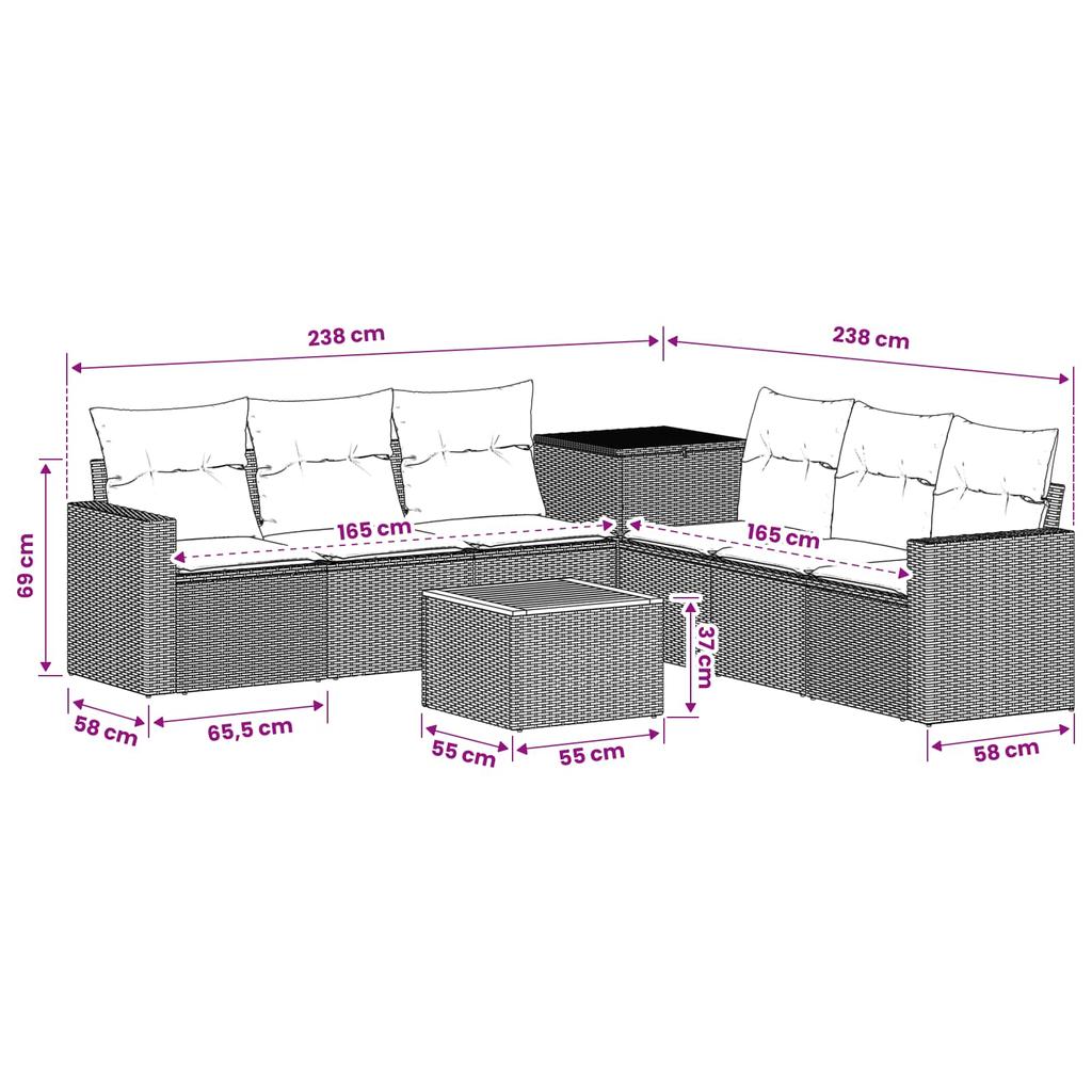 Sofa Set 8 pcs Beige and Light Gray Poly Rattan and Steel