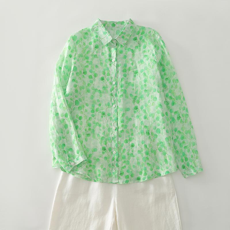 DIMANAF 2025 Новые женские топы, рубашки, футболки больших размеров, зеленые, повседневные, свободные блузки, осенний принт, хлопок, длинный рукав