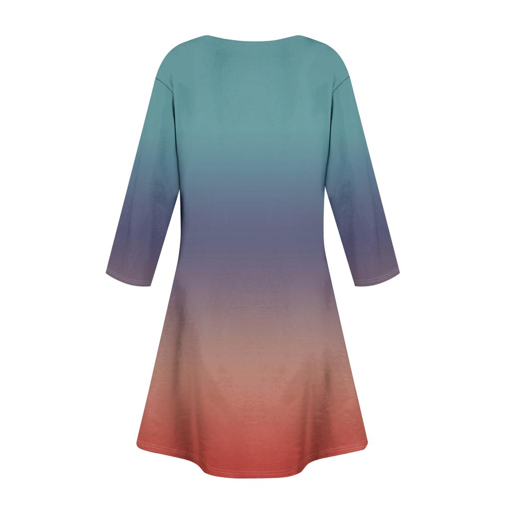 Women's Summer Dress Loose V Neck Three-quarter Sleeve Sundress With Pockets Dress