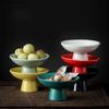 Ceramic Plate Round Tall Feet Fruit Dish Decorative Plates Afternoon Tea Refreshment Tray Dried Fruit Snack Plate Dessert Bowl