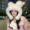 Warm Ear Protection Hat Cute Bucket Hat Thickened Plush Bear Hat  Women