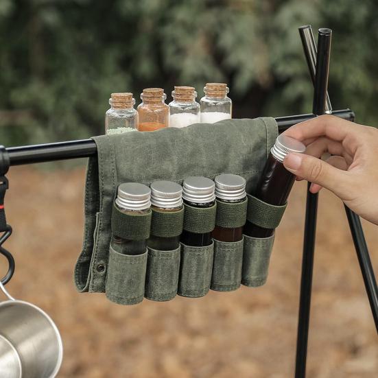 Portable Spice Bottle Organizer Bag Outdoor Camping Barbecue Picnic Seasoning Condiment Jar Container