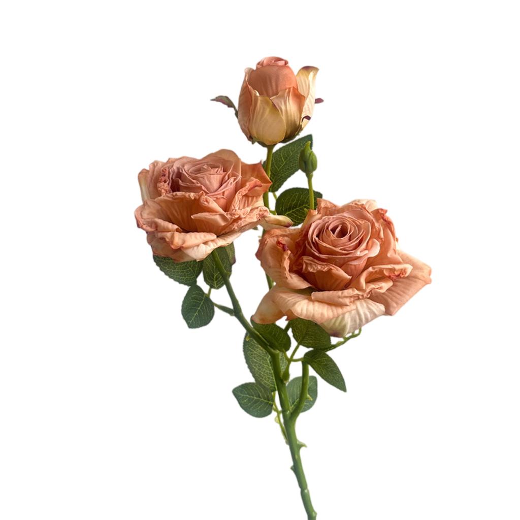 Artificial Rose Stem, 24 Inch, Silk Flowers With 3 Blooms, Premium Polyester Material, Wedding And Event Decor, Indoor Use, No Maintenance Required
