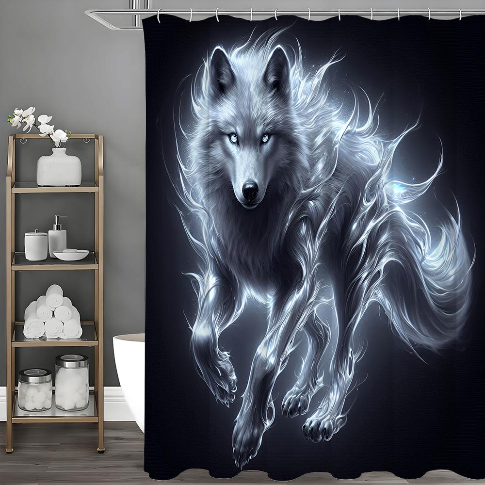 Фэнтези Волк Арт Занавеска для душа Волк, Декоративная занавеска для душа для ванной комнаты, Водонепроницаемая занавеска для душа с крючками
