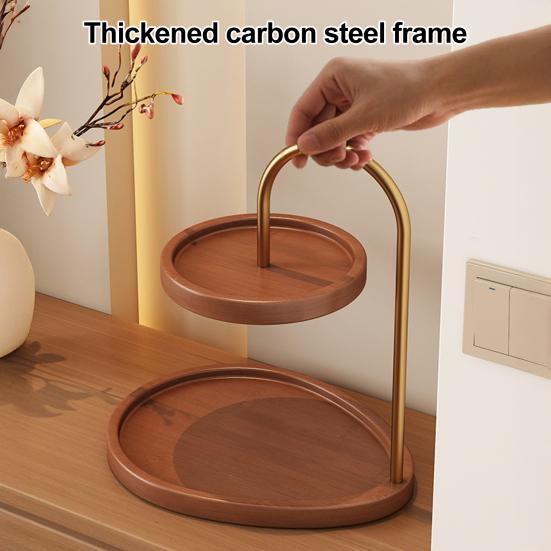 2-Tier Jewelry Stand Wooden Jewelry Organizer with 2 Trays Retro Tiered Tray Jewelry Holder for Necklaces