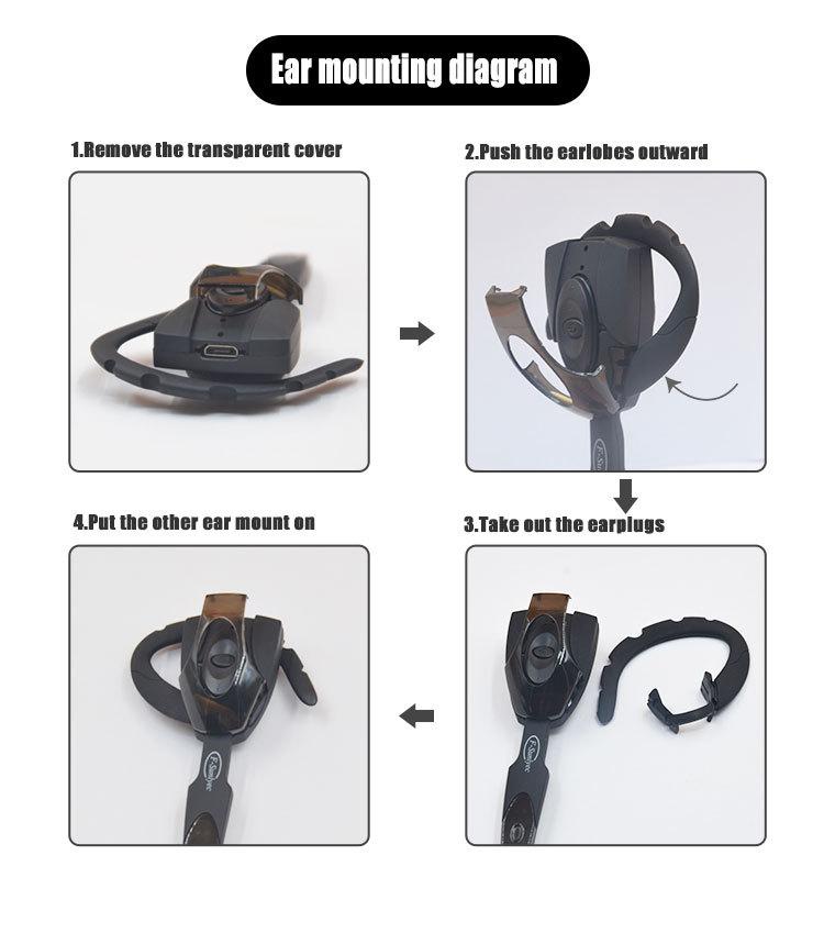 Business Bluetooth Headphone With HD Long Microphone Noise Cancel Headset Ear-Hook Painless Wear Earphones For All Smartphones