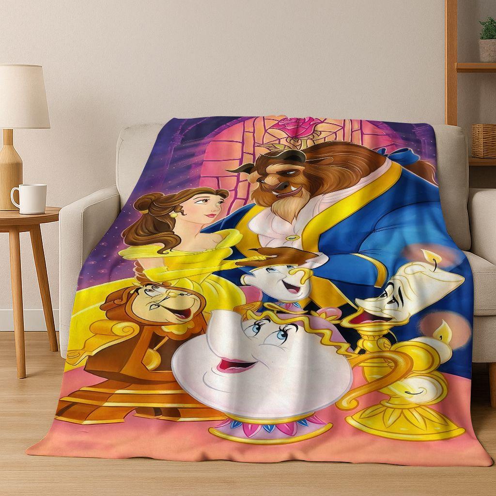 3D Beauty and The Beast Lovely Cartoon Flannel Blanket,Warm and Cozy Soft Throw Blanket for Home Bedroom Bed Sofa Cover Gift Kid