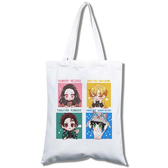 Кавайный истребитель демонов: Сумка для покупок аниме Kimetsu No Yaiba, сумка для покупок, дорожная сумка, холщовая сумка, большая сумка, белая пляжная сумка