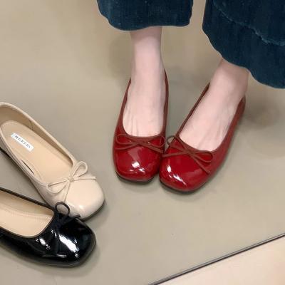 Французский бант туфли-лодочки с мелким вырезом женские туфли Мэри Джейн 2025 осень новинка плоские туфли бабушки нежные вечерние туфли
