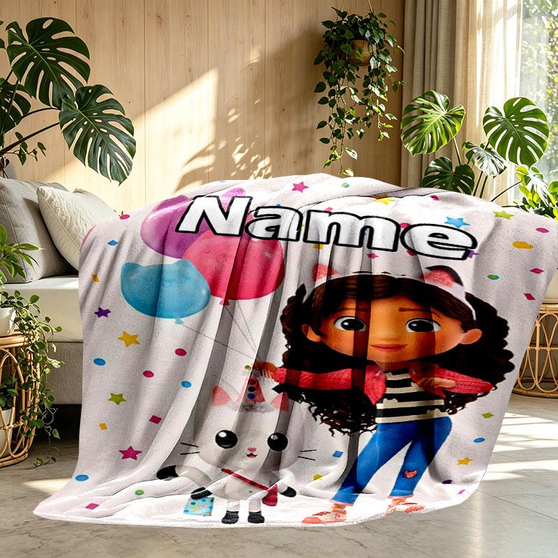 Personalisierte Decke mit Gabby's Puppenhaus-Druck und individuellem Namen, Heimdekoration, Schlafzimmer, Sofa, Camping, Couch, Geschenke für Geburtstag Weihnachten