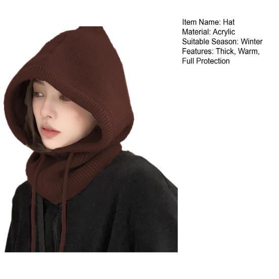 Women Winter Balaclava Hat Thick Warm Knitted Windproof Cycling Headwear Adjustable Full Protection Outdoor Travel Cold Weather Skiing Cap