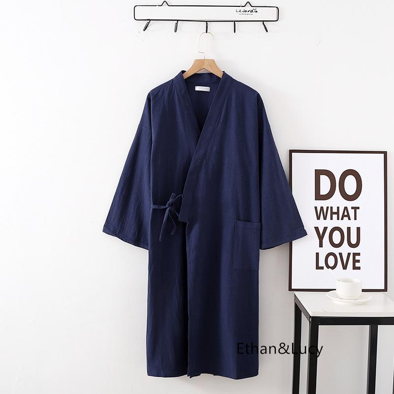 Ramie Cotton Long-Sleeve Bathrobe Nightgown