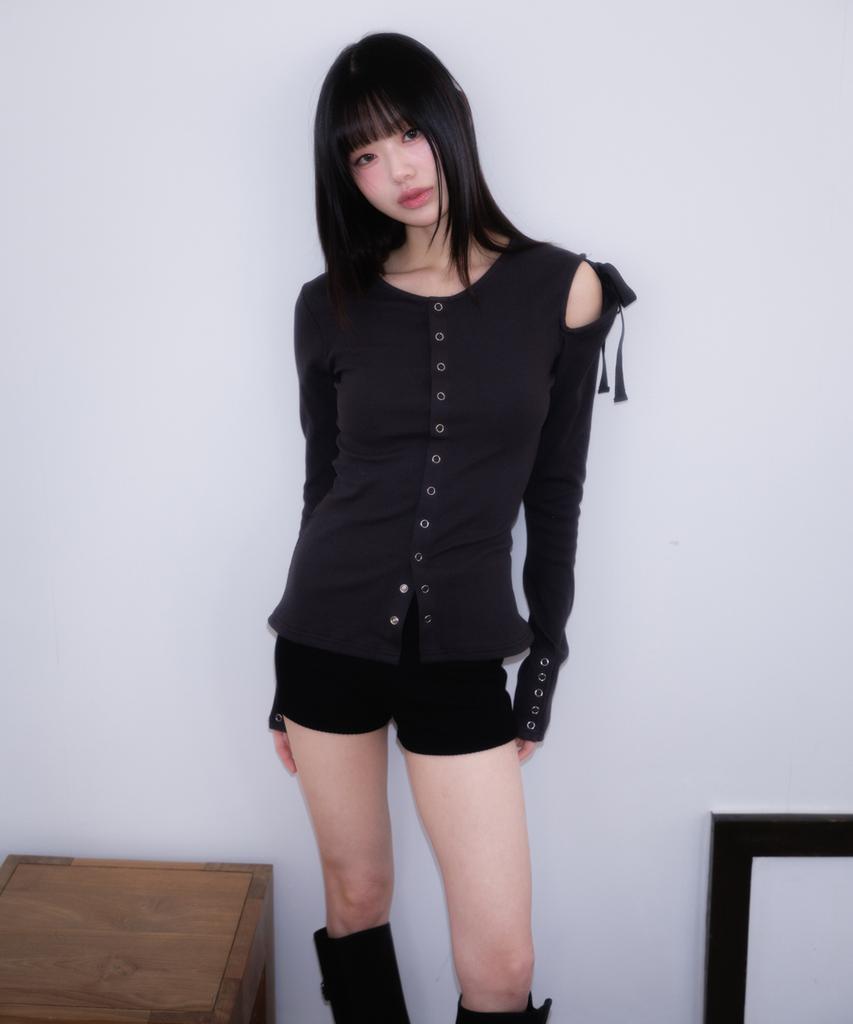 ROSEFRANTZ One Off-Shoulder Strap Long Sleeve [Charcoal]