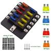 Car Boat Blade Fuse Box Block 10 Ways Fuse Holder 12-32V Plastic Cover with LED Indicator Light for Power Panel Board Camper RV