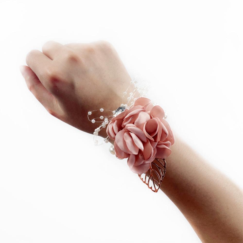 2Pcs Artificial Flowers Wedding Girl's Wrist Corsage Bracelets Bridesmaid Pearl Bracelet Women's Hand Flower for Wedding Party Prom Homecoming Corsage
