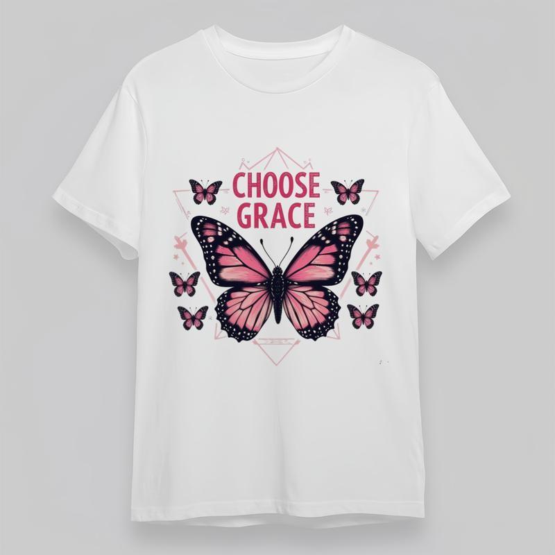 Women's Oversize Soft Classic T-Shirt Pink Butterfly Swarm Grace 100% Cotton Tee