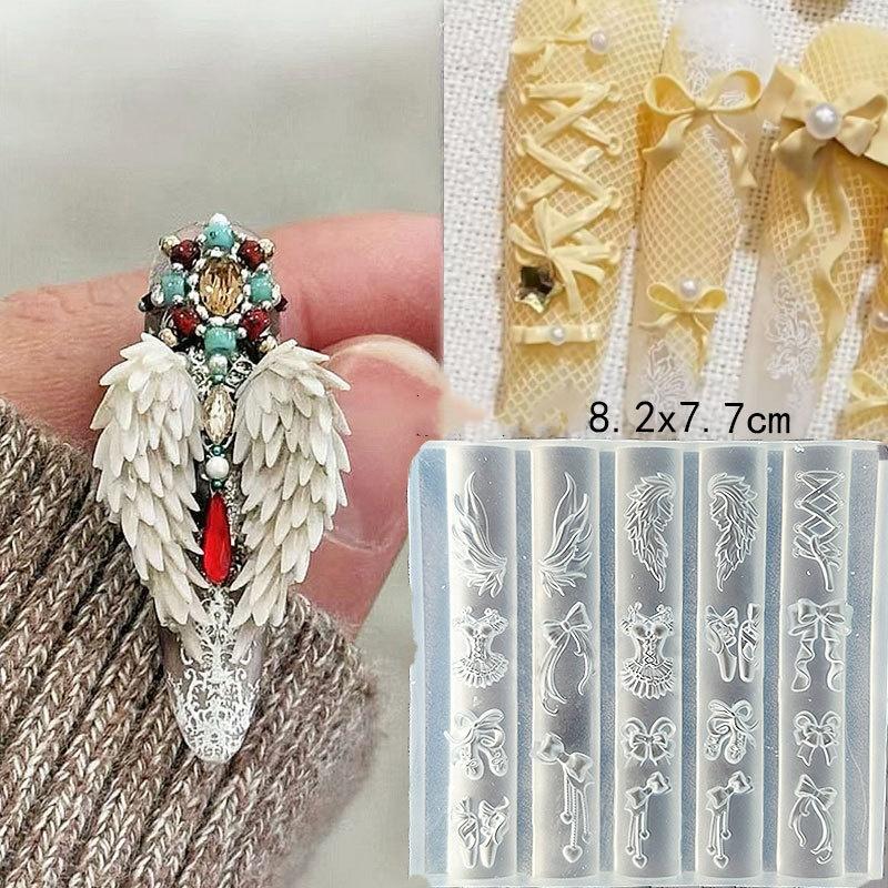 Сладкий бантик 3D силиконовая форма для ногтей Сердце Шаблоны для ногтей DIY Украшение для ногтей Пластины для стемпинга Инструменты для маникюрного дизайна