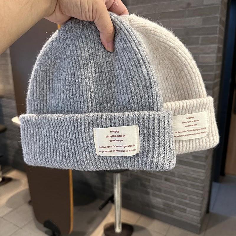 Вязаная шапка для женщин на осень и зиму в корейском стиле инс, модная, с надписью, из смесовой шерсти, толстая, теплая и непродуваемая шапка-пуловер
