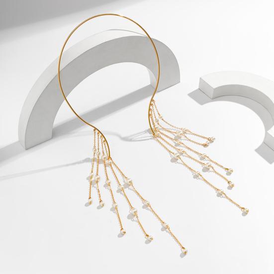 Длинный металлический открытый чокер с кисточками, звездой, искусственным жемчугом, бусины, воротник-кисточка, ожерелье на ключицу, украшения для груди и тела для женщин