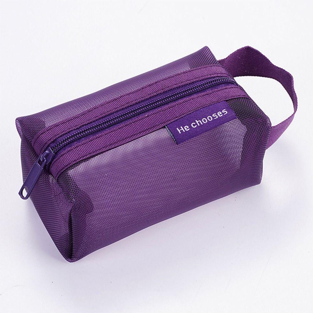 Retro Color Transparent Cosmetic Bag Zipper Toiletry Storage Bag Cute Mesh Makeup Bag Lady