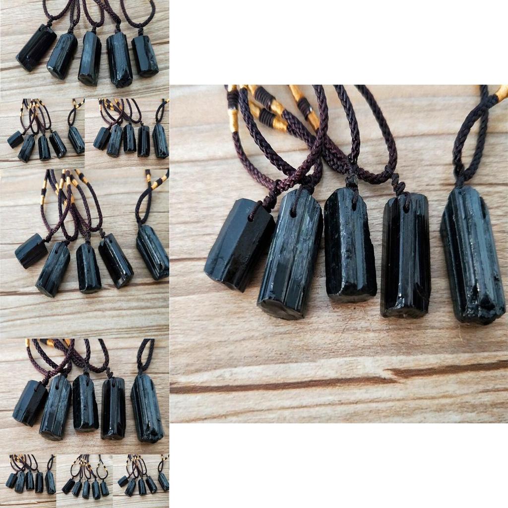 Уникальное необработанное натуральное ожерелье-подвеска из черного турмалина шерла неправильной формы с регулируемой цепочкой