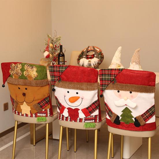 Christmas Chair Cover Snowman Santa Claus Deer Shape Christmas Themed Back Cover Restaurant Seating Decor
