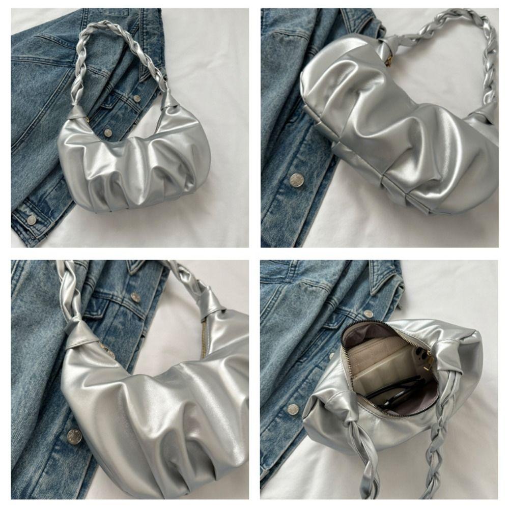 Underarm PU Pleated Shoulder Bag Square Fashion Handbag Sweet Dumplings Shoulder Bag Gift