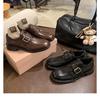 Cowhide Version~ Maillard Genuine Leather Retro Women's Thick Heel Square Head Belt Buckle Small Leather Shoes Women's Shoes Single Shoes