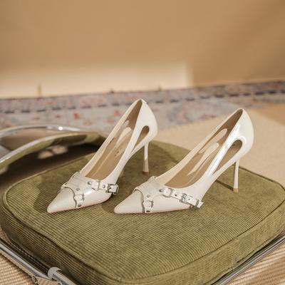 8588 [овчина] туфли на высоком каблуке женские тонкие каблуки весна 2025 новые универсальные панк-стиль острый носок пустые одинарные туфли