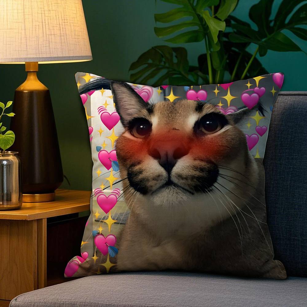 Floppa Cat Meme Pillow Case Plush Fabric Soft Double Sided Print Sofa Cushion Cover Throw Pillow Covers