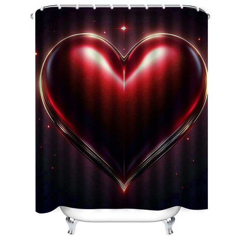 Romantic Red Heart Waterproof Shower Curtain for Bathroom, Unique Love Theme Adds Romance and Privacy Perfectly