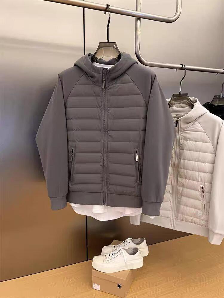 Men's Casual Hooded Winter Cotton Jacket - Loose, Trendy, Solid Color Spliced Design