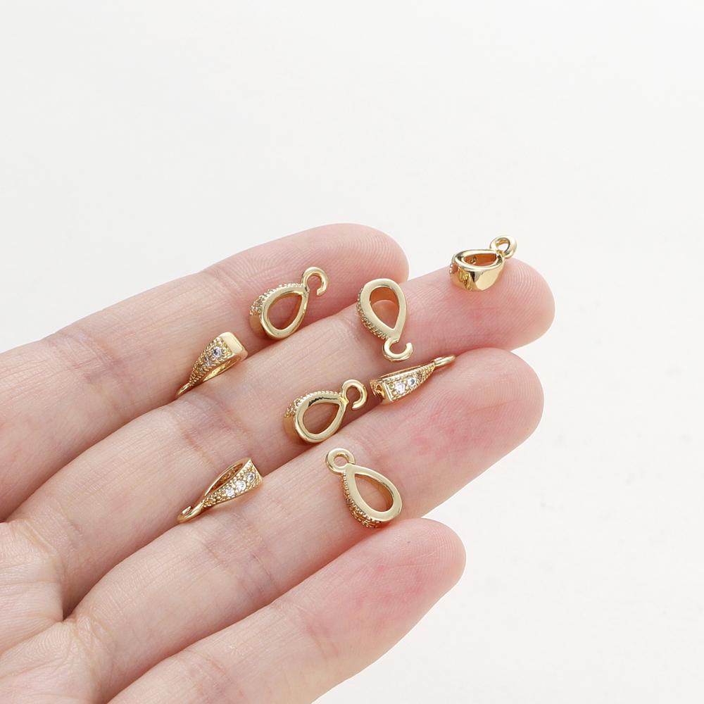 4PCS/lot 14K 18K Gold Color Plated Brass with Zircon Bale Pinch Clasp For Pendant Connector DIY Necklace Jewelry Making Findings