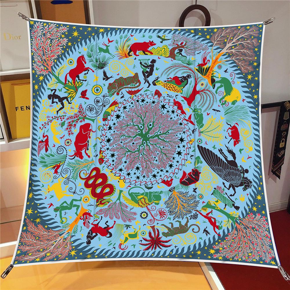 90CM New Silk Scarf Women Animal Print Square Scarves Head Echarpes Silk Foulards Femme Wraps Beach Shawls Bandana Lady Hijabs