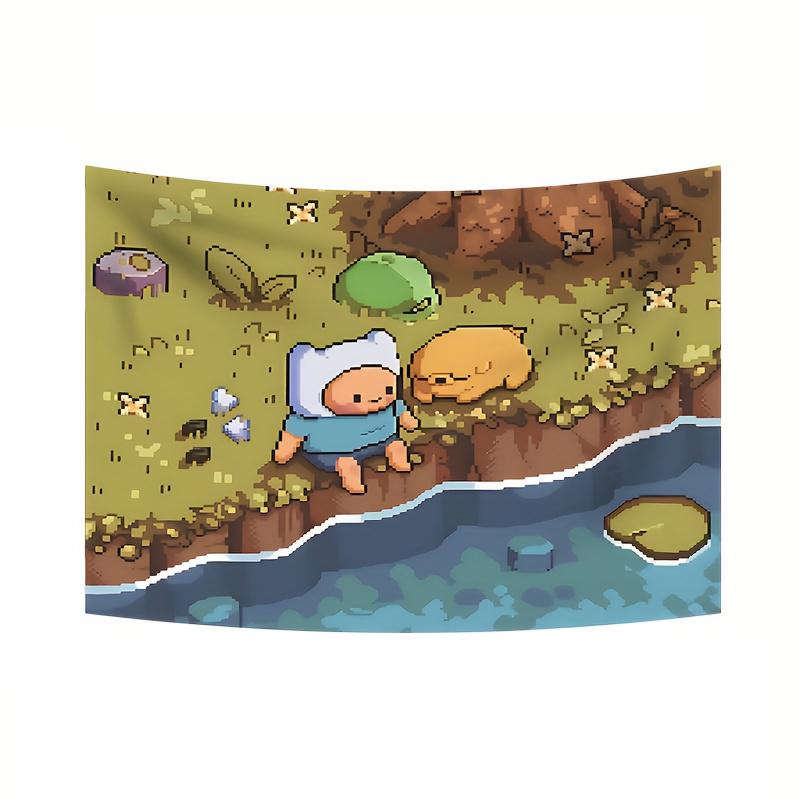 Vintage Pixel Art Tapestry Cute Fantasy Style Wall Hanging with CuteCharacters Ideal for Living RoomBedroom Dorm Decor