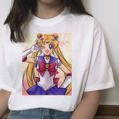 Сейлор Мун Кавайная футболка Cat Harajuku Женская футболка Ulzzang Корейская графическая футболка с героями мультфильмов