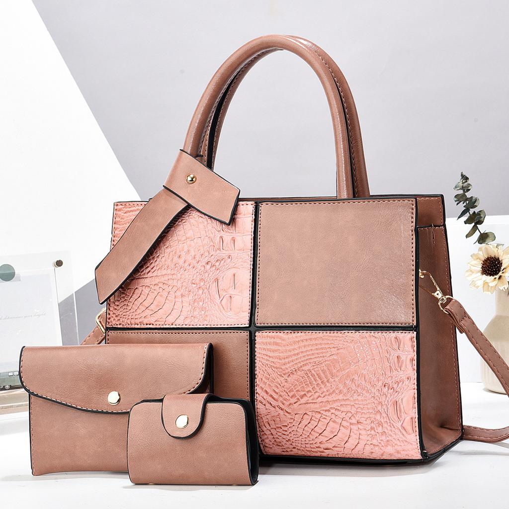 Сумка из 3 предметов с крокодиловым узором, новый лоскутный крокодиловый узор, вместительная легкая сумка через плечо, кошелек для карт и монет