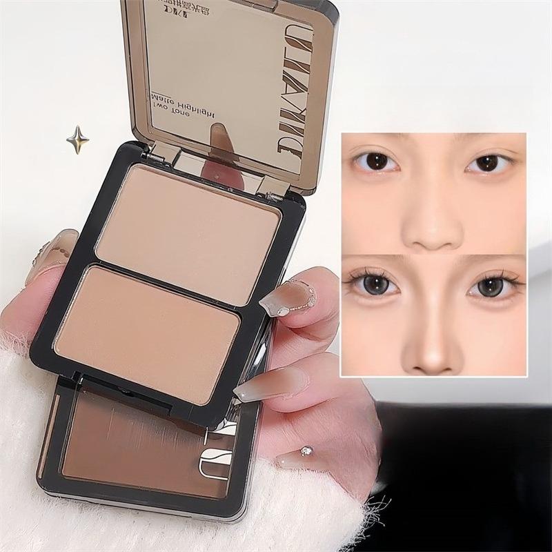 1PC two-color high-gloss trimming tray, matte water gloss powder, brightening surface, middle eye, nose shadow, anti-sweat double platter