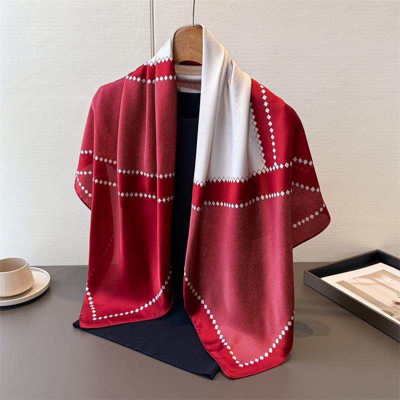 Geometric Simple Color Matching Satin Simulation Silk Printing Large Square Scarf Silk Scarf Shawl Headscarf Neck Protection Scarf