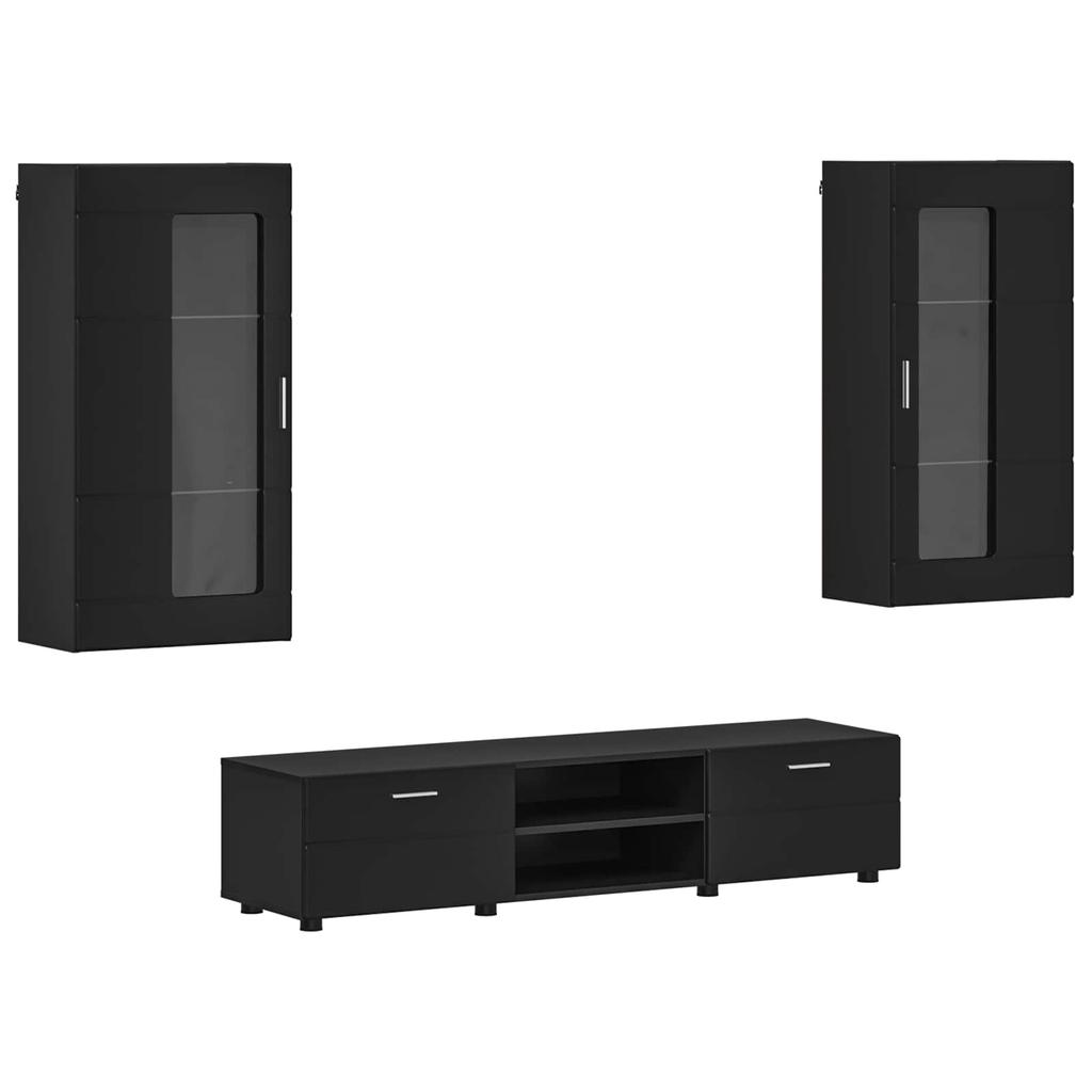 FLORIN 3 Piece TV Cabinet Set with Drawers Black Engineered Wood