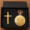 2pcs/set,1PC Vintage Classic Pocket Watch with Chain Necklace for Mens Pocket Watch & 1PC Classic Golden Cross Necklace Pendant,ideal Choice for Gifts